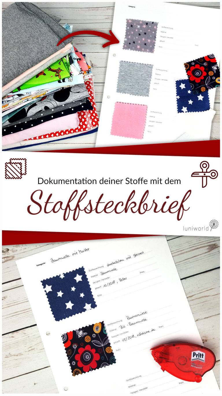 Stoff-Übersicht, Stoff-Steckbrief, Ordnung für deine Stoffe